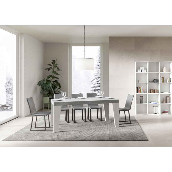 Mesa extensible 90x160/420 cm Naxy Mix tapa Cemento patas Fresno Blanco