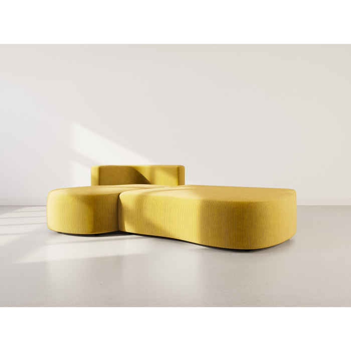 Mahina - canapé d'angle gauche 4 places convertible avec coffre en velours côtelé - Jaune