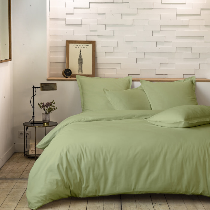 Parure housse de couette unie 100% percale de coton - mura - sauge
