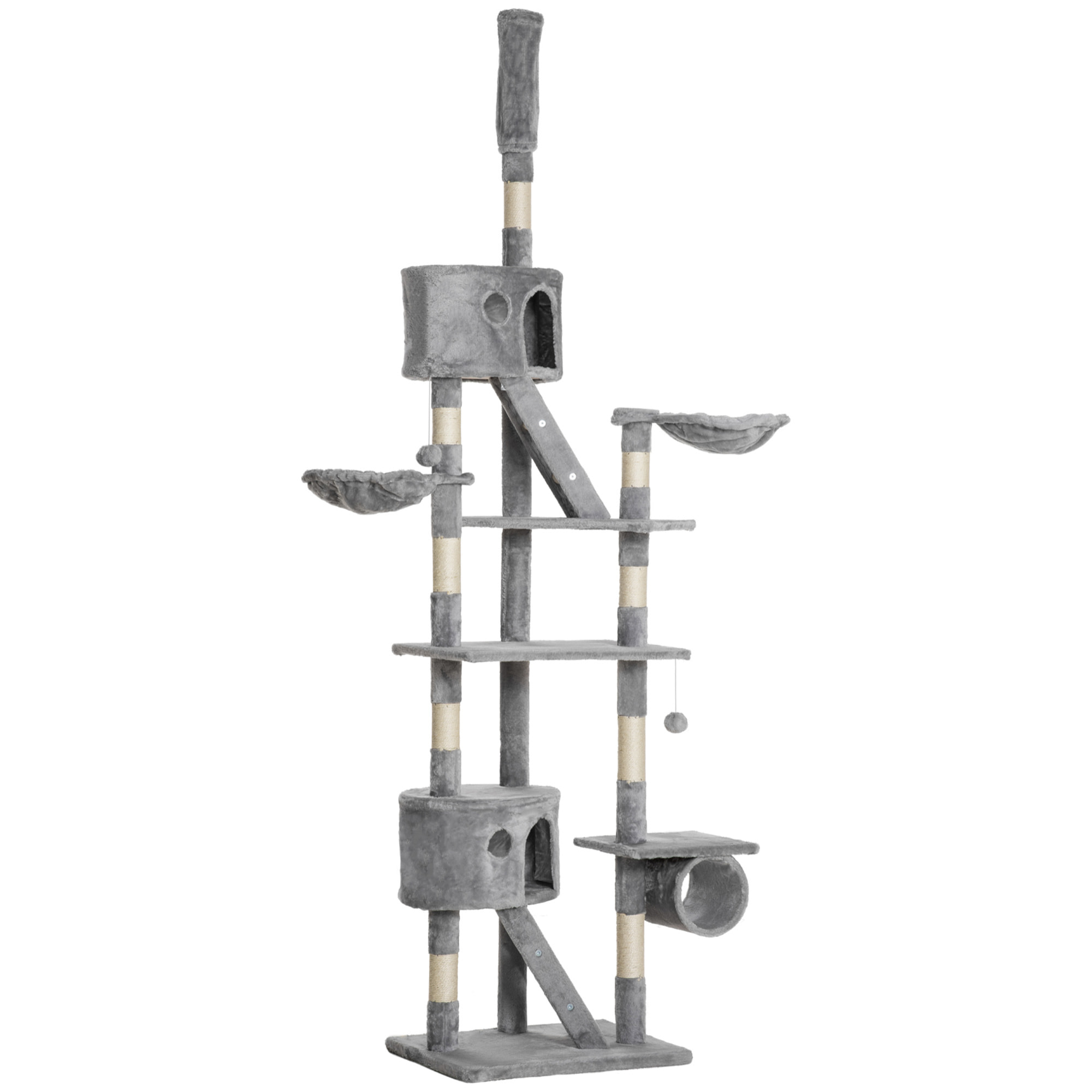Arbre à chat design XXL réglable H.240-260 cm multi-équipement gris