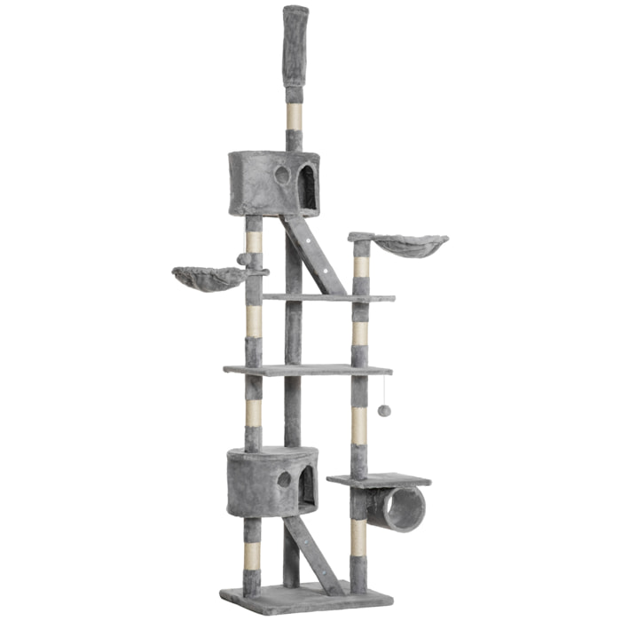 Arbre à chat design XXL réglable H.240-260 cm multi-équipement gris