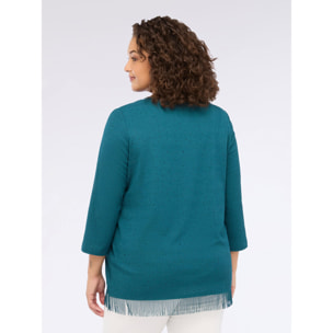 Fiorella Rubino - Camiseta de punto con lentejuelas y flecos - Petrol Blue