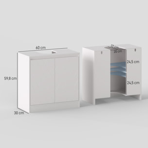 Mueble Bajo Lavabo, Mueble de Baño con 2 Puertas y Estante Ajustable, Armario de Baño para Lavabos con o sin Pedestal, Estilo Vintage, 60x30x59,8 cm, Blanco