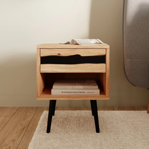 Table de chevet en bois d'acacia et métal, 1 tiroir et 1 niche - Alabama