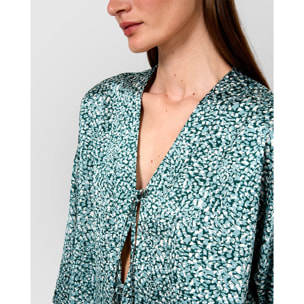 Blusa satén lazos synca agua marina