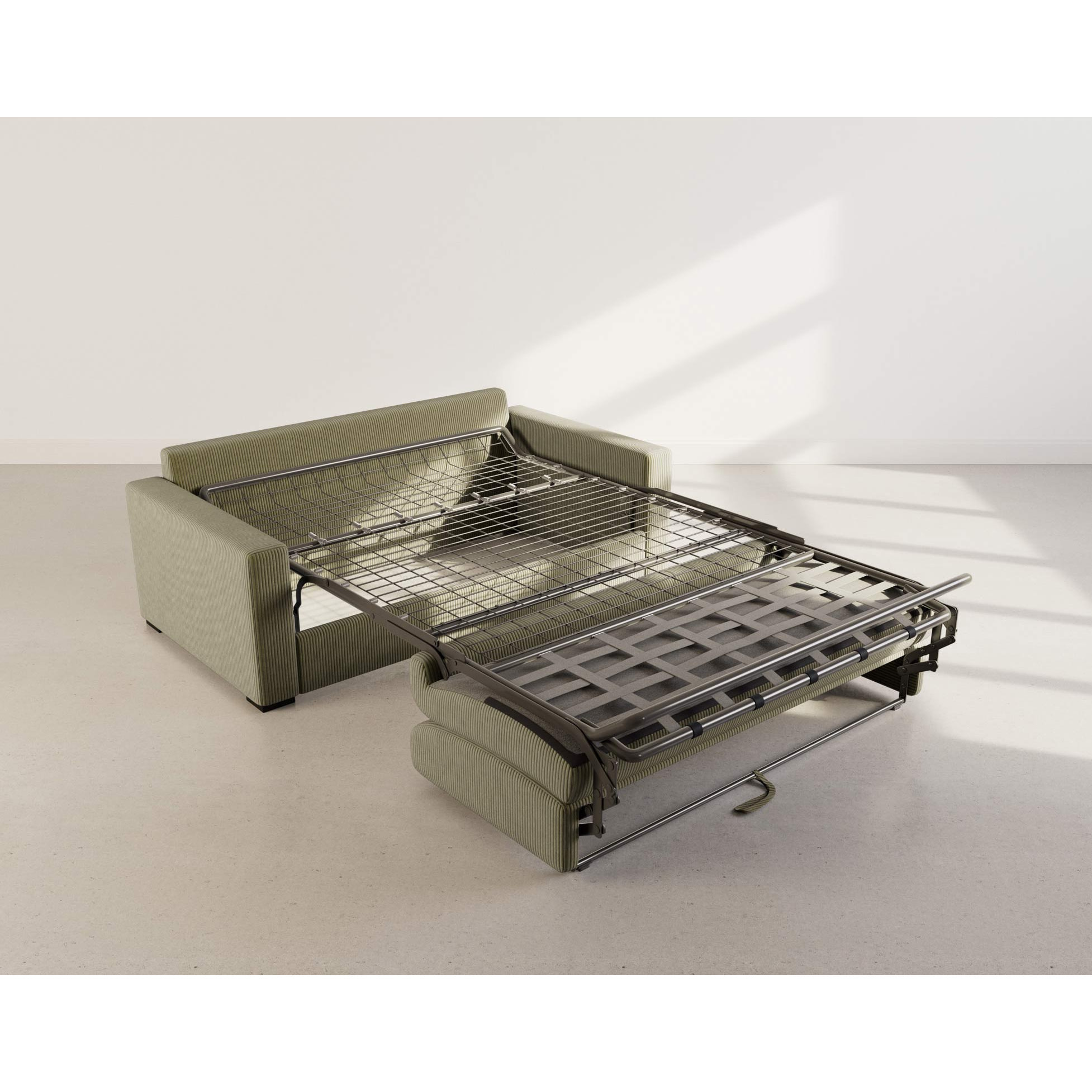 Tristan - Canapé lit 3 places convertible express couchage quotidien 140 cm matelas 14 cm en velours côtelé - Vert Kaki