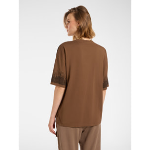 Elena Mirò - T-shirt ricamata - Marrone