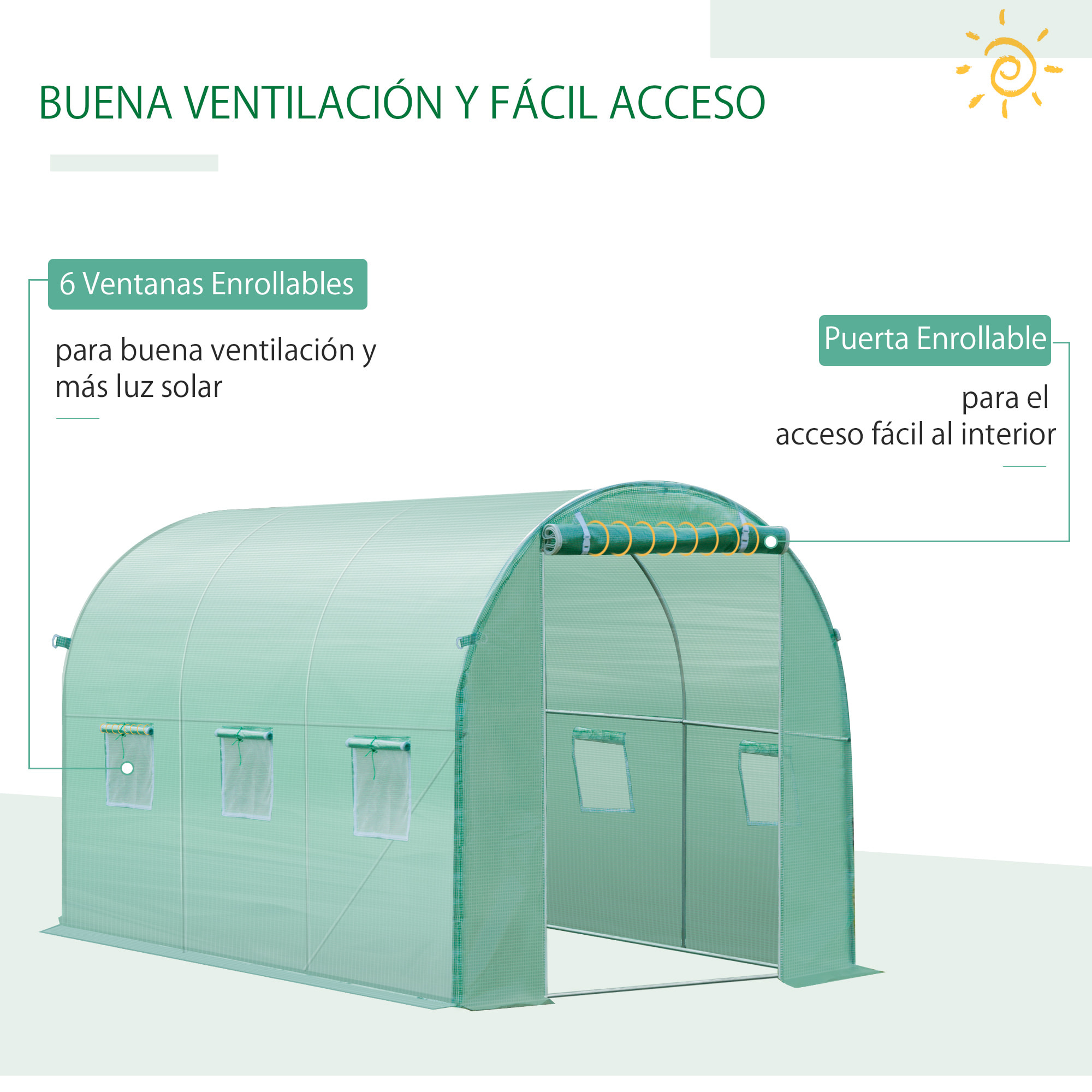 Cubierta de Invernadero Casero Tipo Túnel 300x200x200cm con 6 Ventanas PE Verde