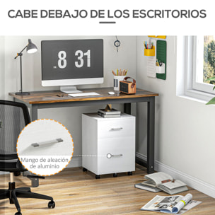 Cajonera de Escritorio con 2 Cajones, Cajonera de Oficina con Ruedas, Archivador Móvil, para Archivos A4 o Cartas, para Estudio, Salón, 39,5x39x58,5 cm, Blanco