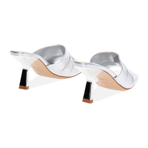 Mules open toe mujer plateadas en laminado