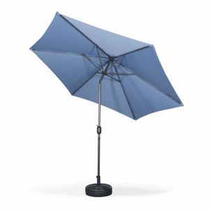 Parasol droit rond Ø300cm - Touquet Bleu grisé - mât central en aluminium orientable et manivelle d'ouverture