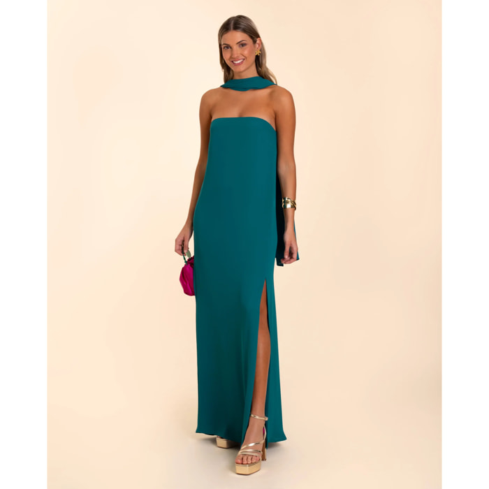 Vestido largo palabra de honor con fular