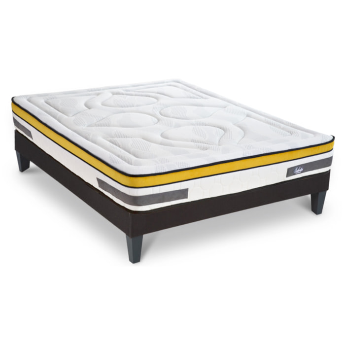 Ensemble Matelas Ressorts ensachés + mémoire Aubertin - 24 cm + sommier tissu gris