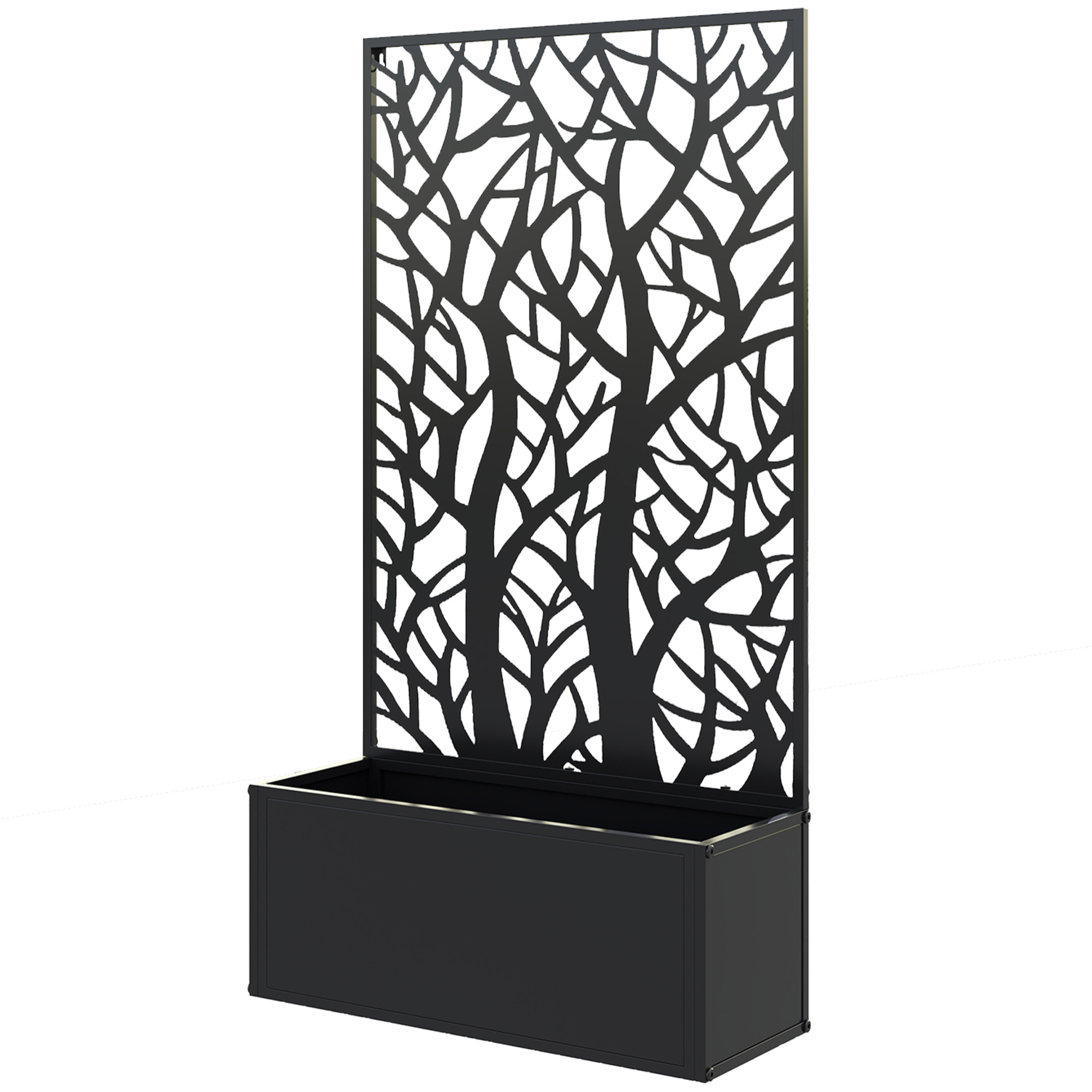 Jardinière treillis haut design graphique arbre 61 x 23 x 113 cm métal époxy noir