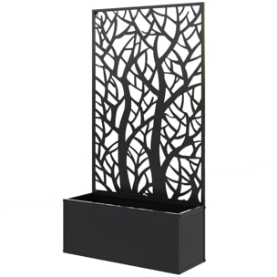 Jardinière treillis haut design graphique arbre 61 x 23 x 113 cm métal époxy noir
