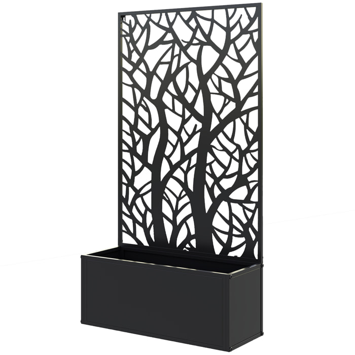 Jardinière treillis haut design graphique arbre 61 x 23 x 113 cm métal époxy noir