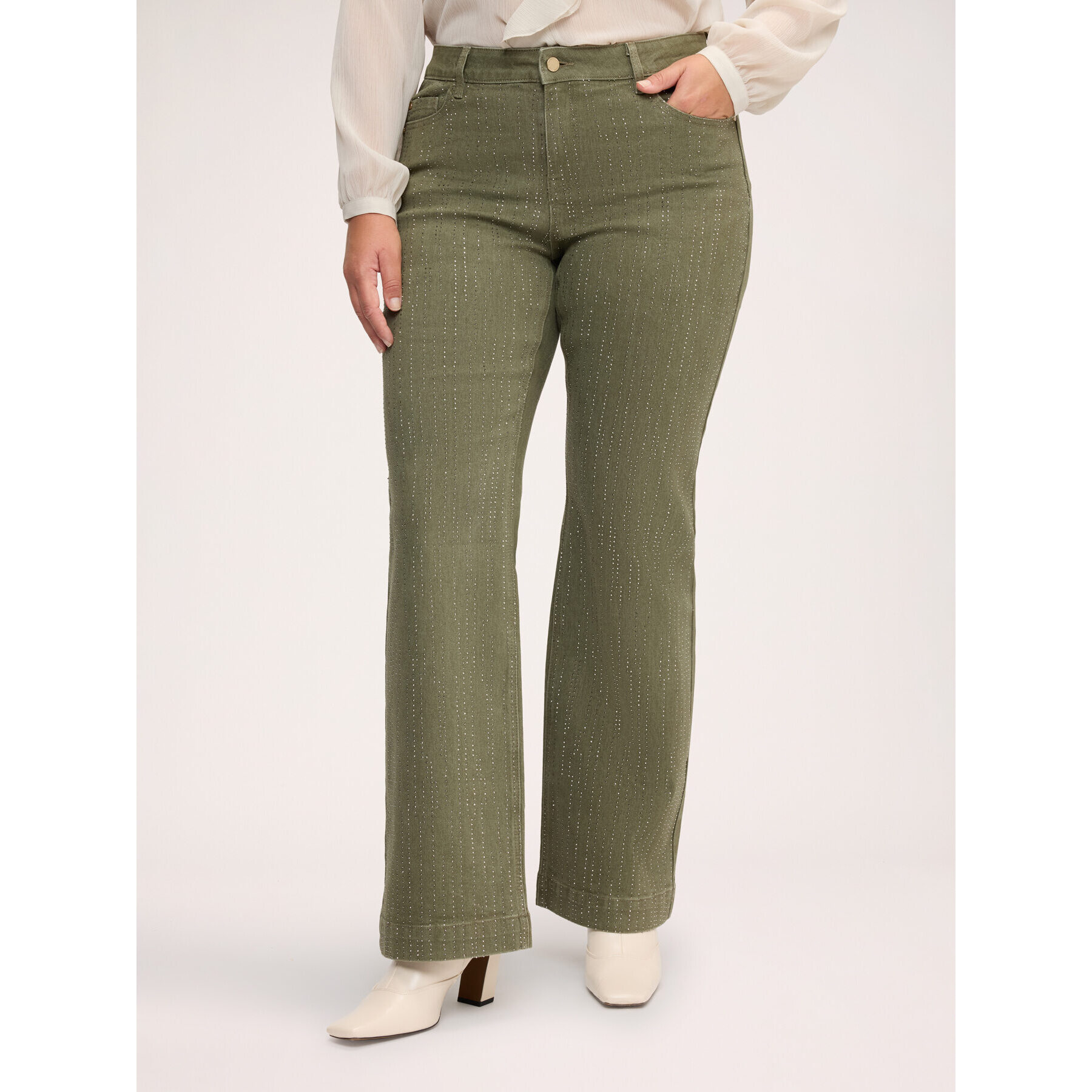 Fiorella Rubino - Pantalones Flare de denim con aplicaciones - Verde