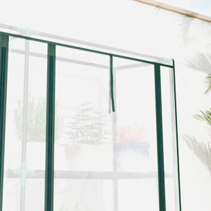 Serre de jardin balcon avec étagères métalliques 3 niveaux 3 portes acier noir PVC transparent