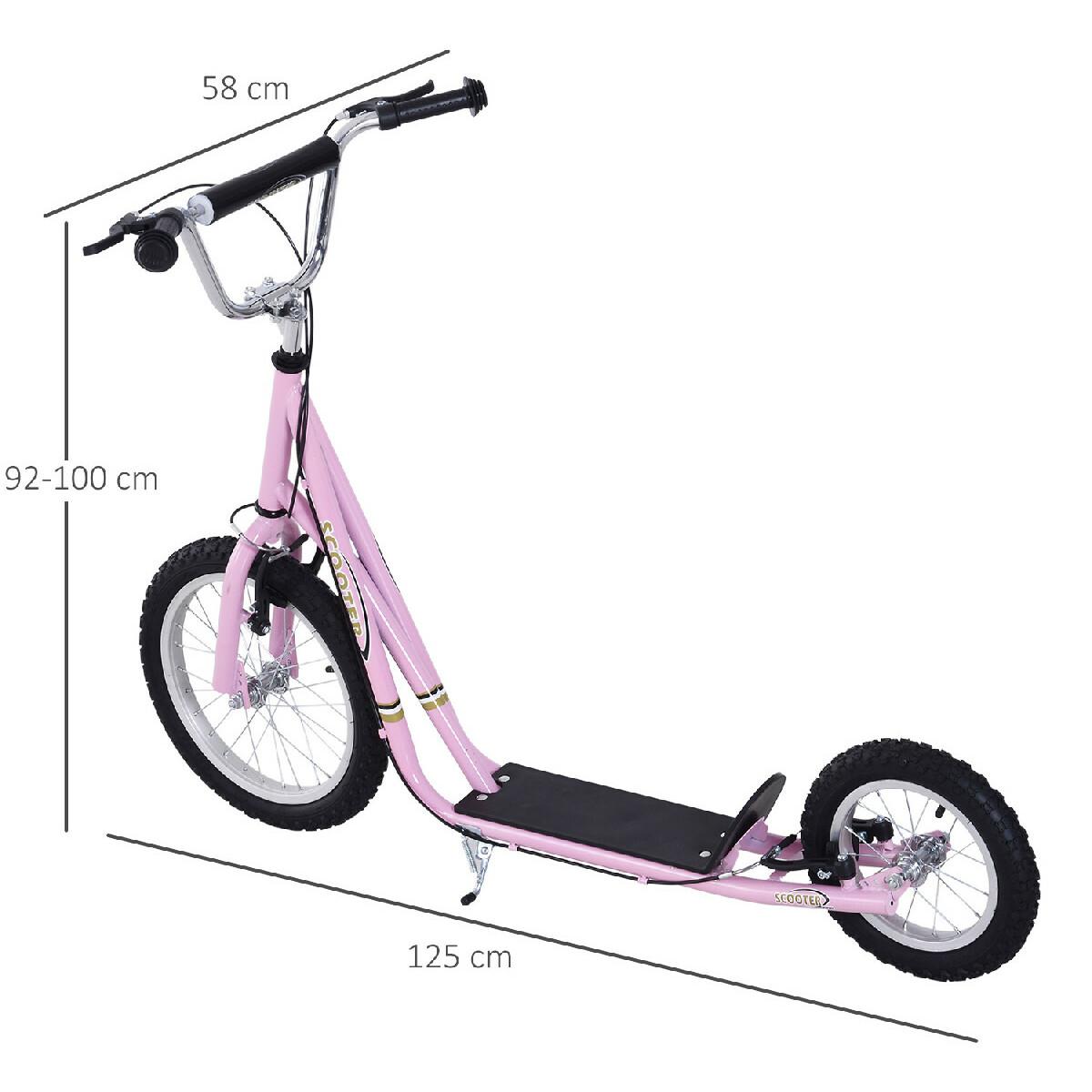 Trottinette patinette pour enfants à partir de 5 ans grands pneus guidon réglable poignée frein et béquille acier rose