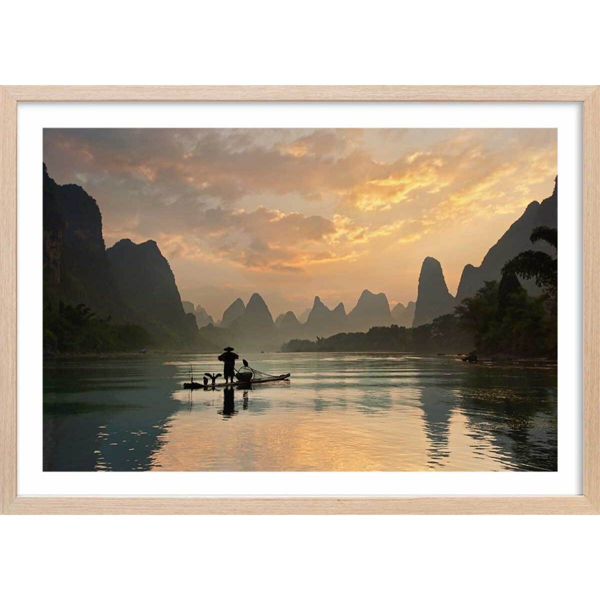 Affiche paysage baie d' halong Affiche + cadre en bois - Chêne