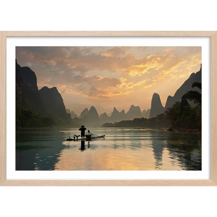 Affiche paysage baie d' halong Affiche + cadre en bois - Chêne