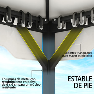 para Jardín 3x3,6 m, Pabellón de Jardín Gazebo con Doble Techo, 4 Paredes Laterales y Mosquitera, Estructura Metálica, Drenaje, Carpa para Exterior, Terraza, Patio, Gris Claro