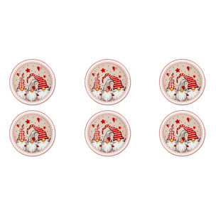 Set 6 Piatti Panettone Excelsa- Gnomo, Porcellana Multicolore