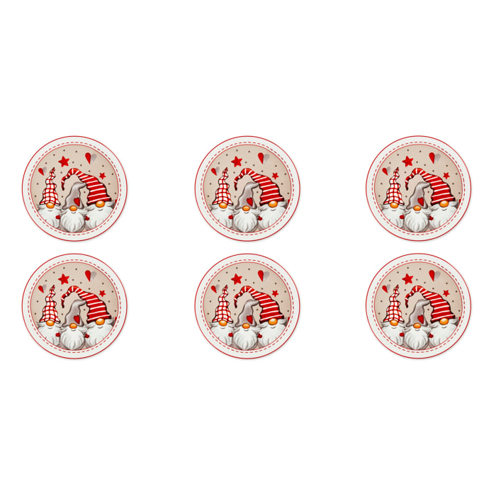 Set 6 Piatti Panettone Excelsa- Gnomo, Porcellana Multicolore