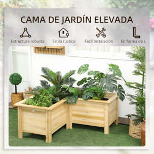 Jardinera Elevada de Madera, Macetero Exterior en Forma de L con Tela no Tejido, Huerto Urbano para Cultivos de Plantas, Flores en Terraza, Jardín, 120x120x50 cm, Natural