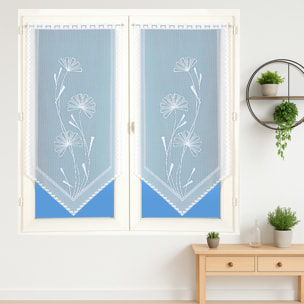 Paire de vitrages base découpée dentelle - Blanc