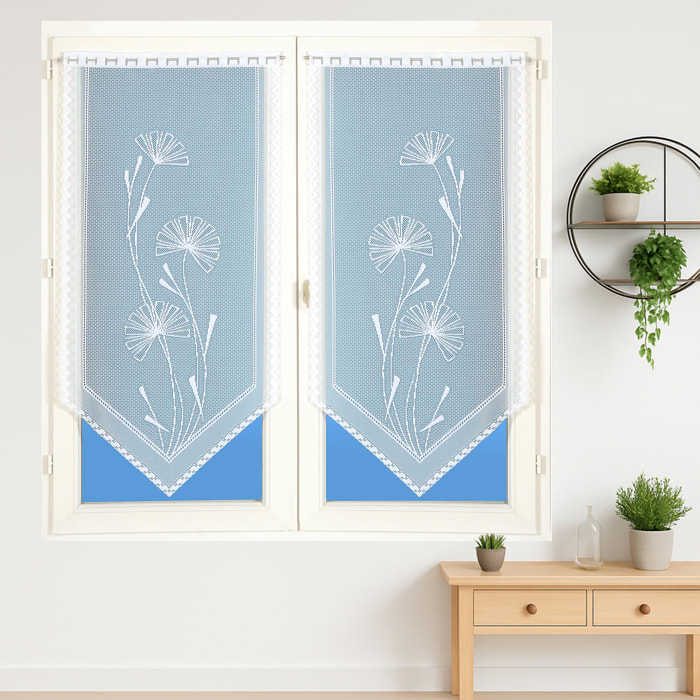 Paire de vitrages base découpée dentelle - Blanc