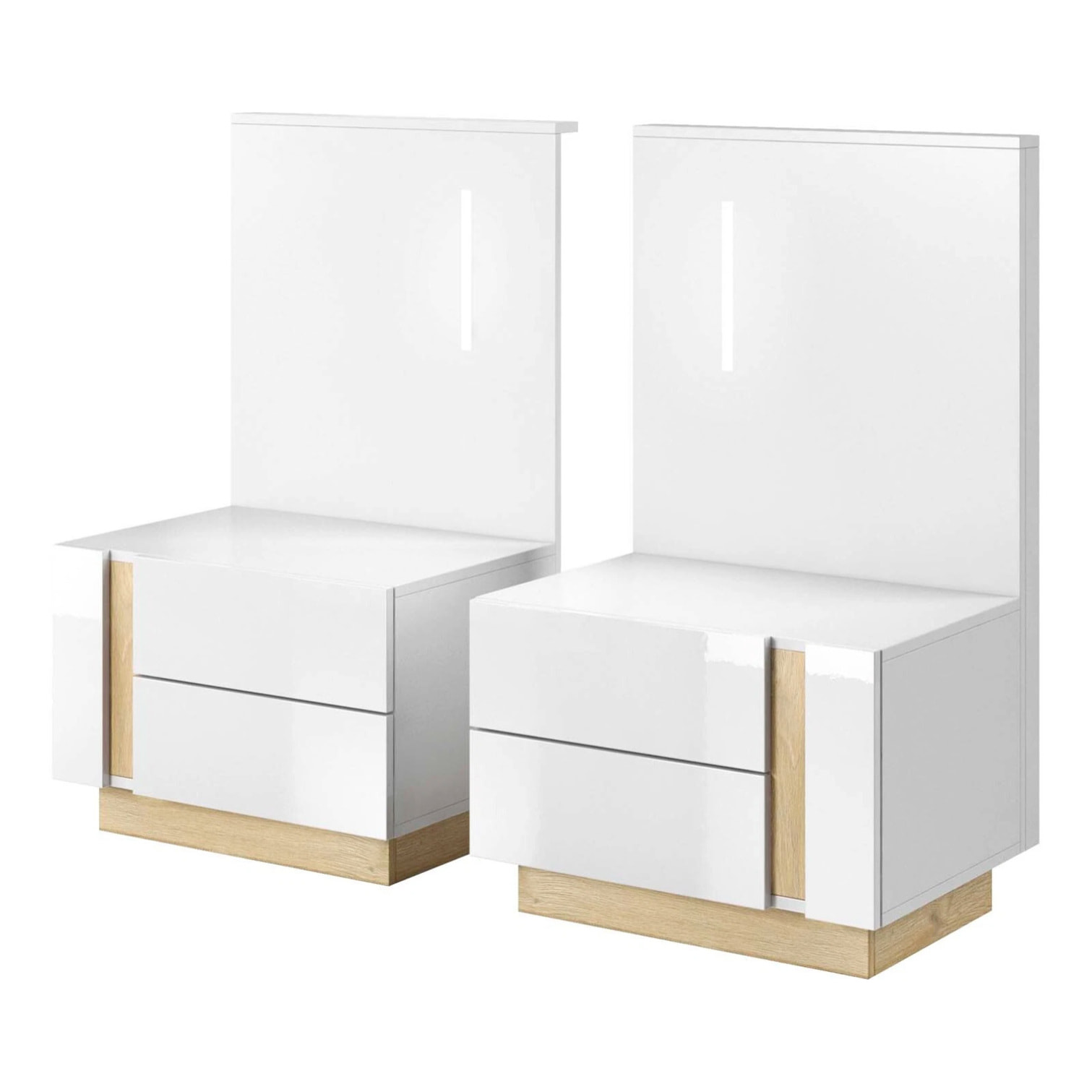 Set Due Comodini Moderni Con Due Cassetti Scorrevoli Salvaspazio Per Camera Da Letto Design Nordico 60 x 102 x 38.4 Cm Bianco E Rovere