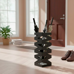 Portaombrelli In Acciaio Zincato Con Intarsi Decorativi Vaschetta Scolapioggia 2 Ganci Removibili Base Antiscivolo 49 x 15.5 x 15.5 Cm Nero