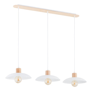 Lampada a sospensione KOBE 3 in acciaio bianco opaco e legno