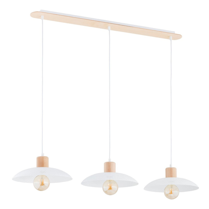 Lampada a sospensione KOBE 3 in acciaio bianco opaco e legno