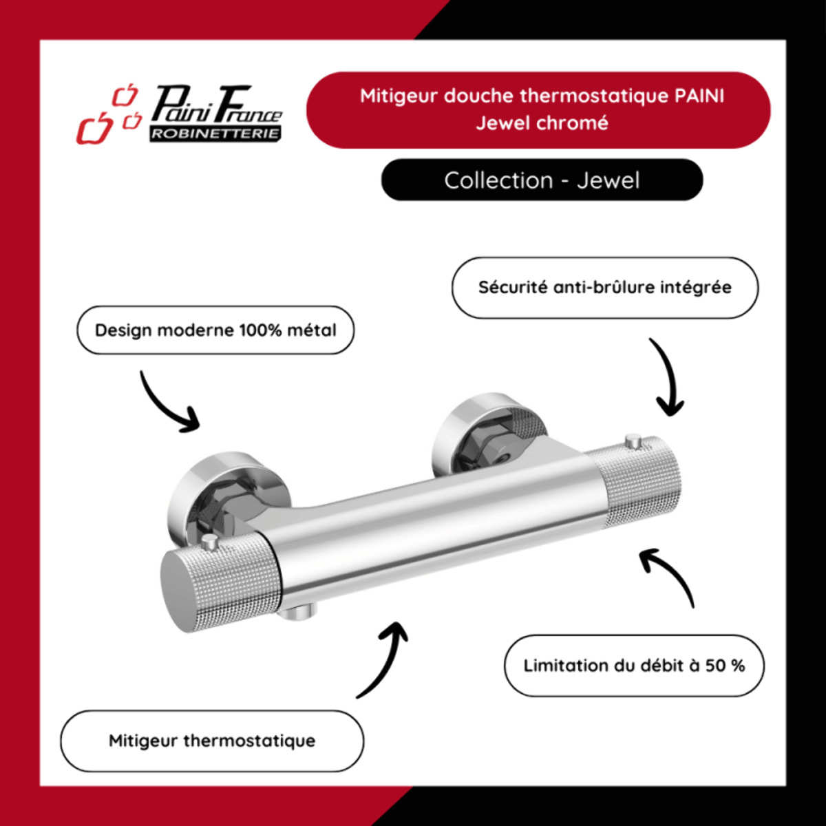 Mitigeur douche thermostatique PAINI Jewel chromé