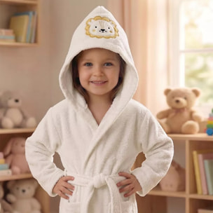 Peignoir enfant enfant pur coton 420 g/m² brodé jaune beige Petit lion angora