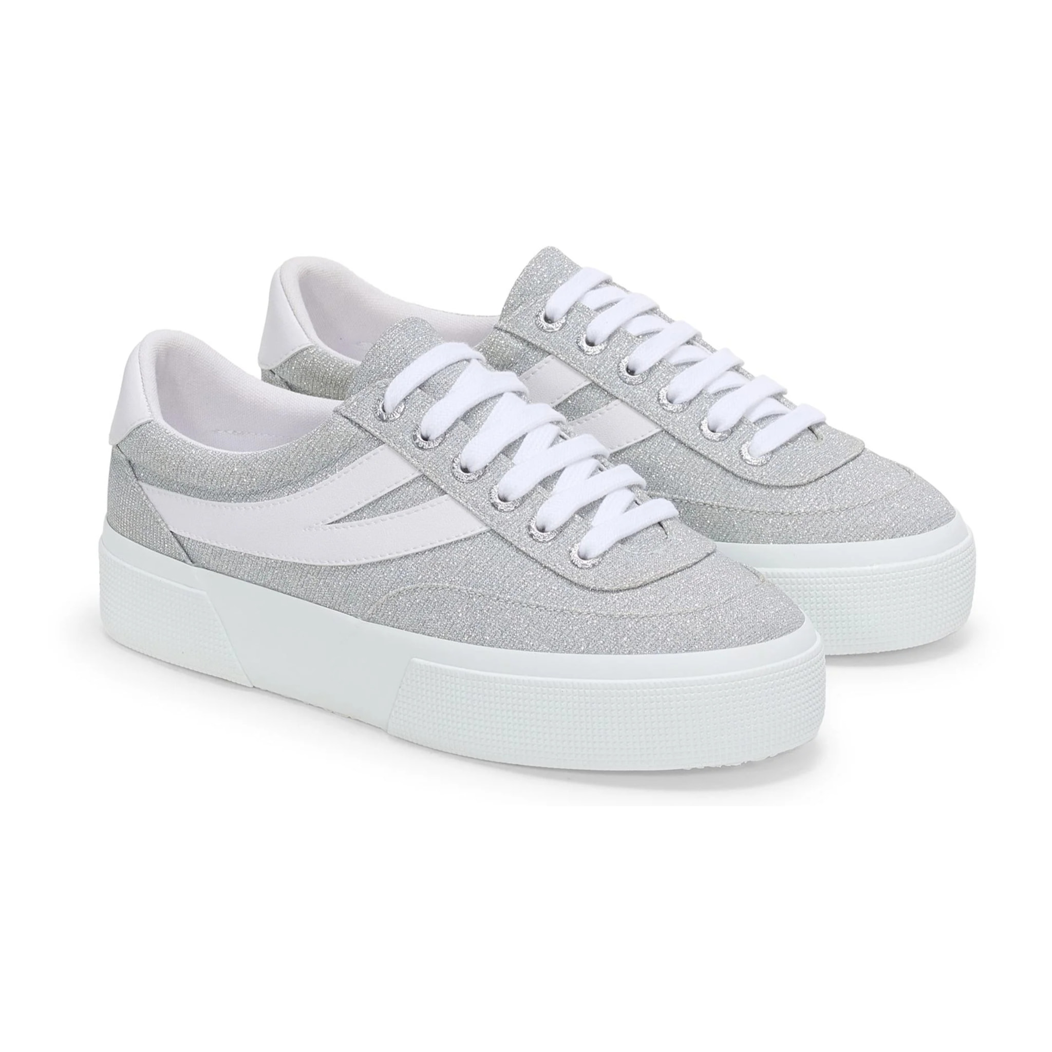 Superga - Zapatos de mujer Mujer Gris - 3740 Platform Jersey Lame Blocks Leggera