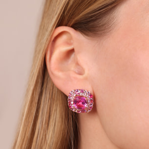 Orecchini a Lobo in Argento 925 con Pavé Misto di Cubic Zirconia Rosa Effetto Degradé