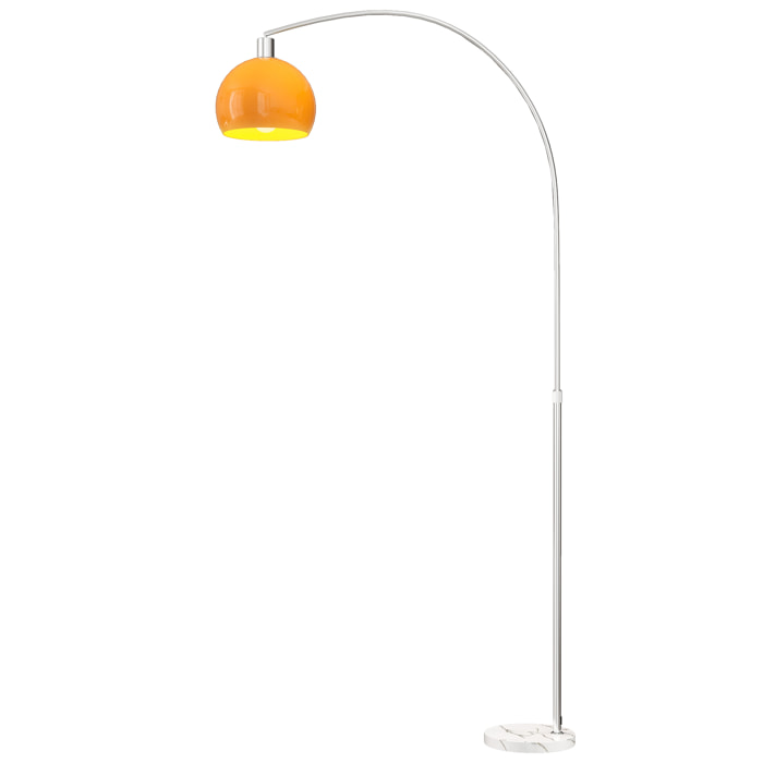 Lampadaire arc design néo-rétro H.180 cm piètement marbre blanc abat-jour plastique effet transparence orange
