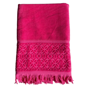 Serviette de bain éponge velours unie Romance Fuchsia 90x170 460g/m²