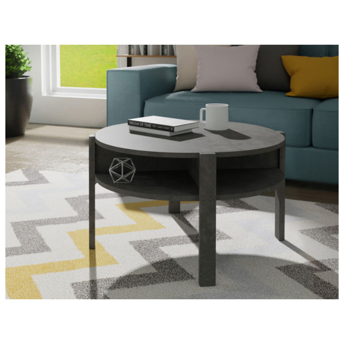 Table basse ronde en bois avec niches - 5 coloris - BAGO