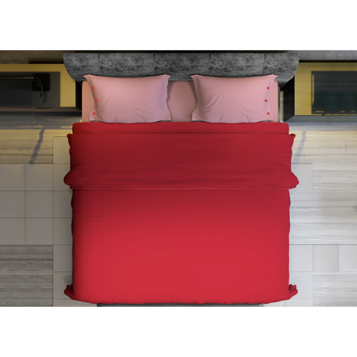 Completo Lenzuola Bicolor Estate/Inverno 100% Cotone Tinta Unita Amici Rosso/Rosa