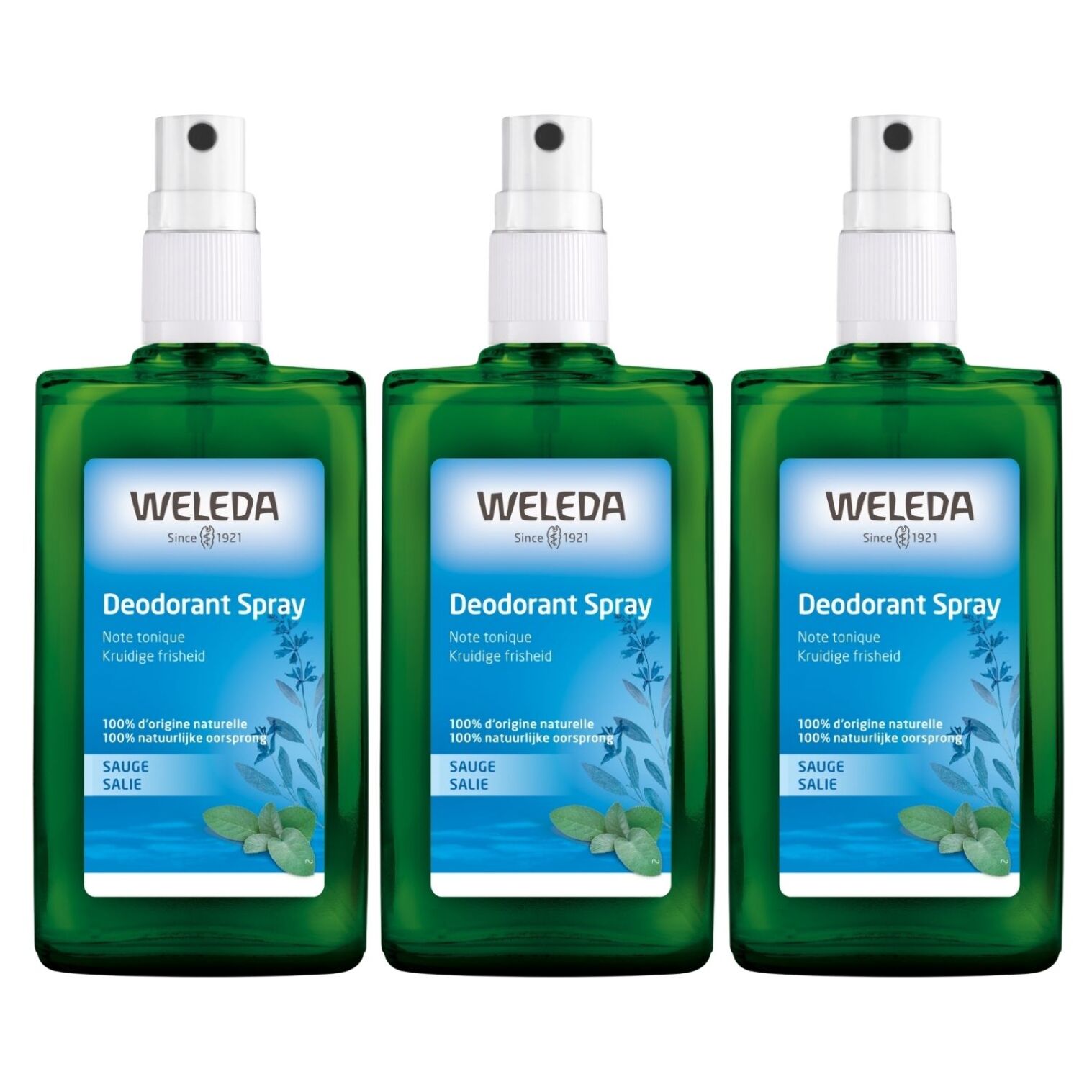 WELEDA - Trio Déodorant spray Sauge - 100% d'origine naturelle - Vegan* - Certifié Natrue** - Vaporisateur 100 ml  x 3