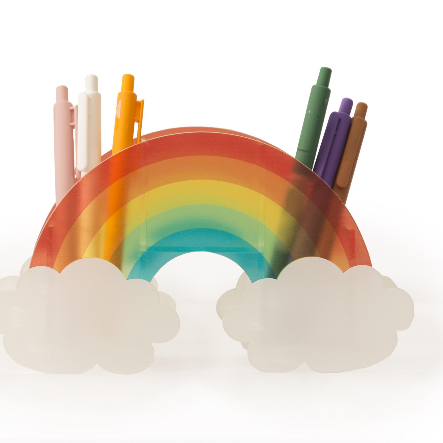 Portalapices de metacrilato con forma de arcoiris multicolor