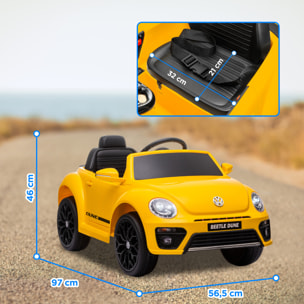 Coche Eléctrico para Niños de +3 Años Volkswagen Beetle Carro Eléctrico Infantil con Batería 12V Mando a Distancia Faros Bocina y Música Amarillo