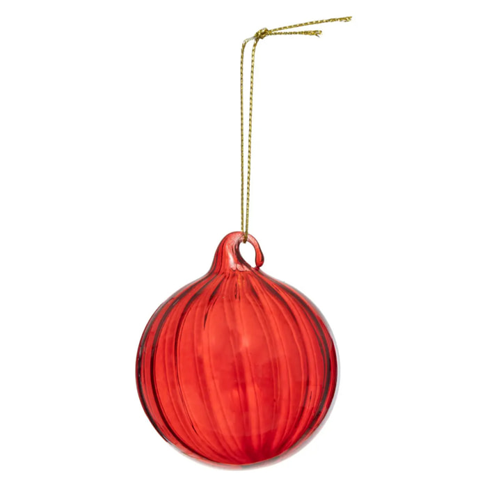 Boule de Noël en verre 60mm strie rouge