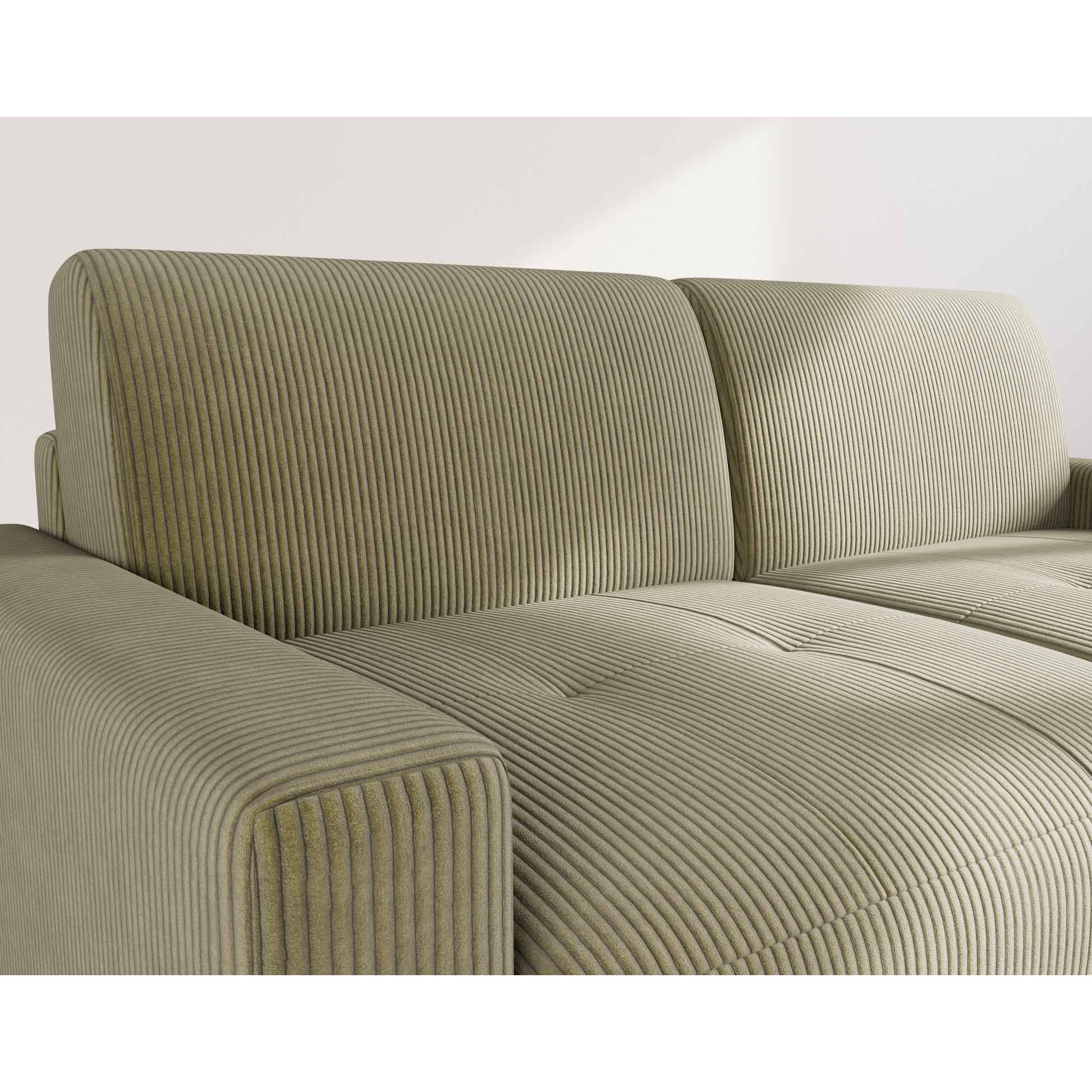 Tristan - Canapé lit 3 places convertible express couchage quotidien 140 cm matelas 14 cm en velours côtelé - Vert Kaki