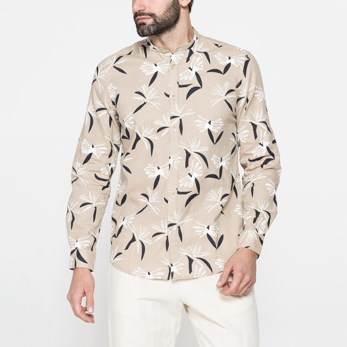 CAMICIA COREANA IN LINO COTONE STAMPATO