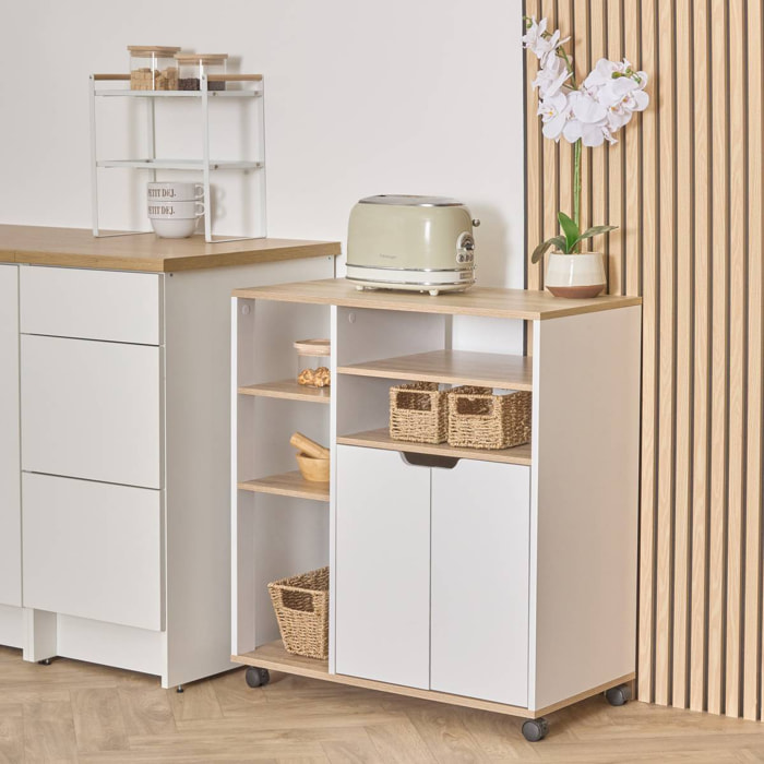 Desserte à roulettes Eat up blanc et bois